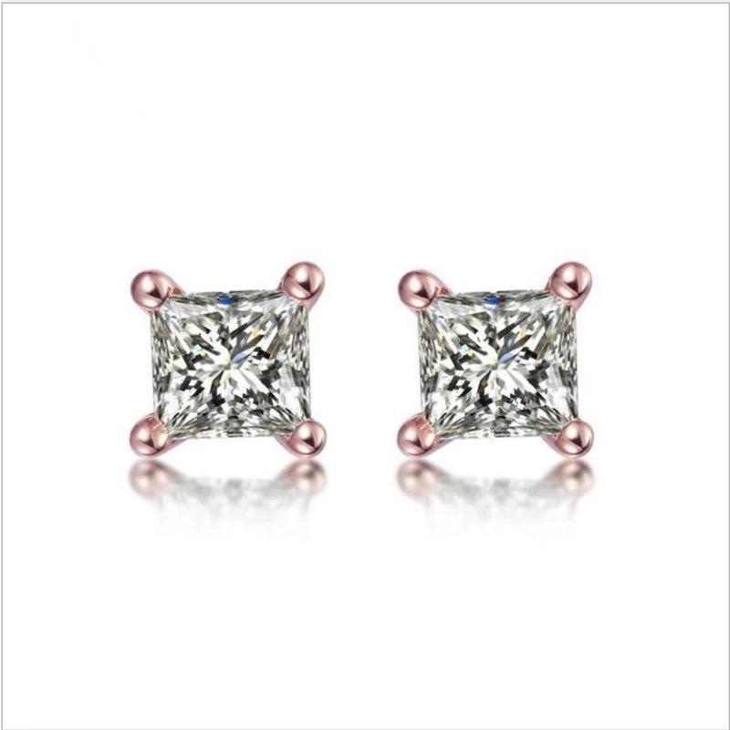 Elegant 925 sterling silver stud earrings featuring stunning square zirconia, earstud for women, gift jewelry