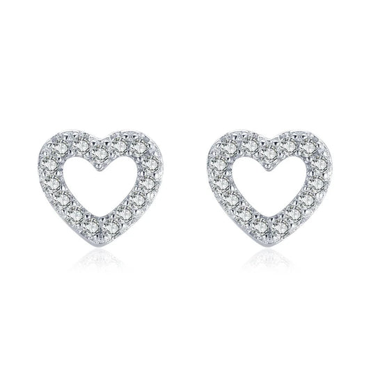 Authentic 925 Sterling Silver Stud Earrings for Women ,Romantic Heart Earrings with Shiny Clear CZ