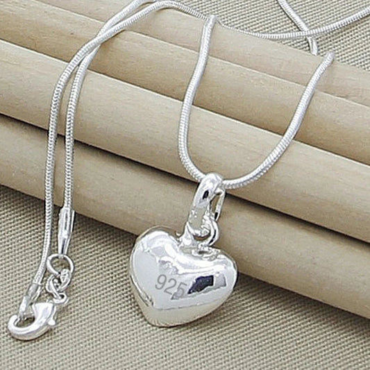 Love Heart Pendant 925 Sterling Silver with snake chain, fit for women