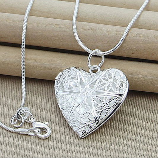 Love Pendant 925 sterling silver photo frame pendant necklace on 18-24" snake chain. Perfect wedding/anniversary gift