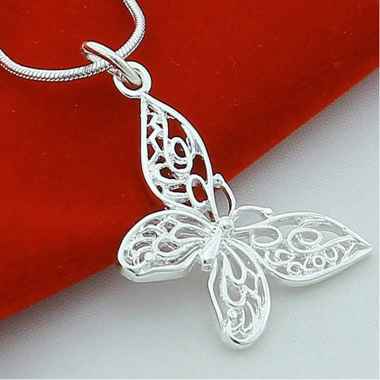 Stunning silver butterfly pendant necklace for women. 925 sterling silver, various chain lengths