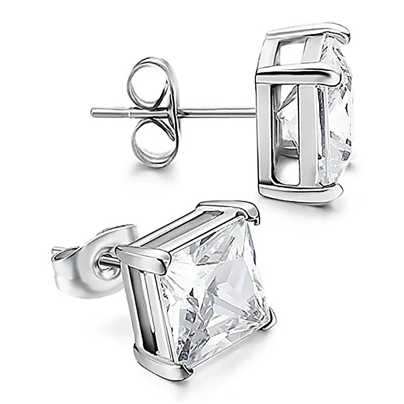 Elegant 925 sterling silver stud earrings featuring stunning square zirconia, earstud for women, gift jewelry