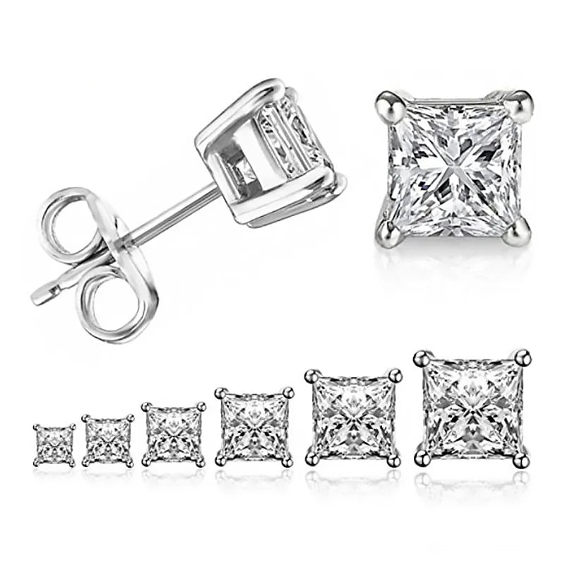 Elegant 925 sterling silver stud earrings featuring stunning square zirconia, earstud for women, gift jewelry