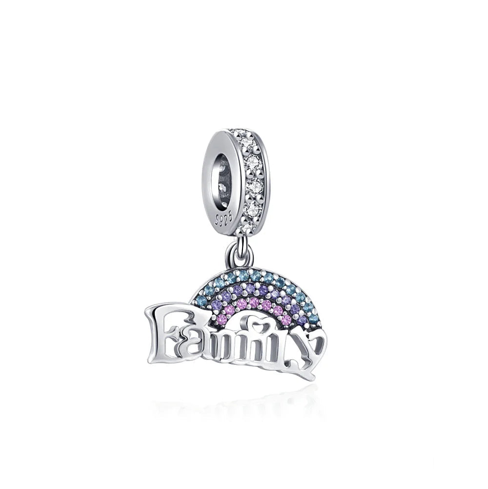 Celebrate family love with 925 Sterling Silver charm pendants featuring boy, girl & mom designs. Pandora compatible.