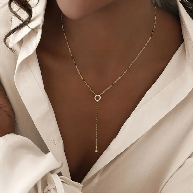 925 Sterling Silver Circle Zircon Pendant Necklace – elegant, sparkly, perfect for any occasion.