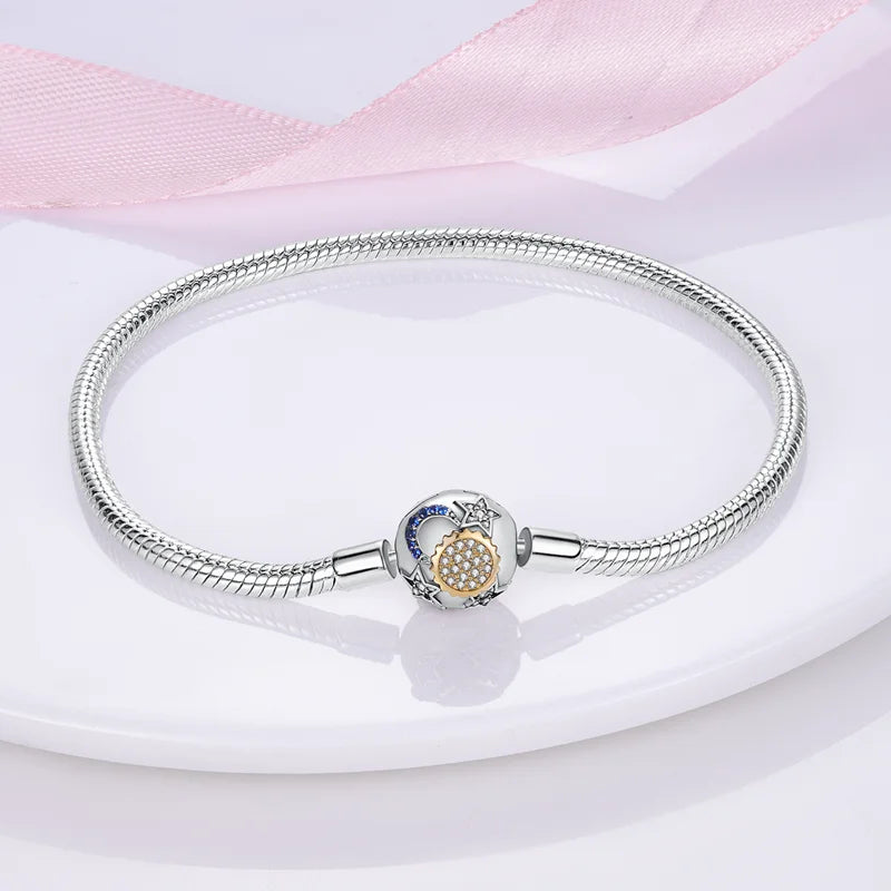 925 Silver Charms Bracelet with Star, Moon, Sun, and Four Leaf Clover. Adjustable 17-20CM. Perfect for DIY charm lovers and gifts!