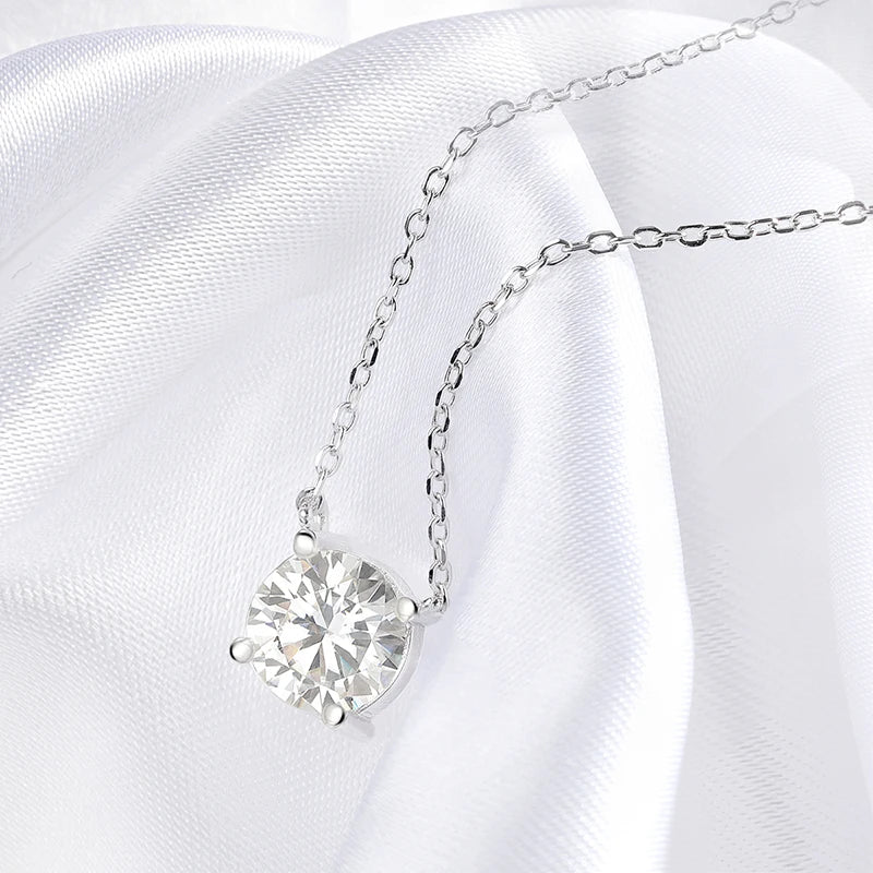 Elegant moissanite necklaces for women, crafted with 925 sterling silver & white gold plating. Perfect for special occasions