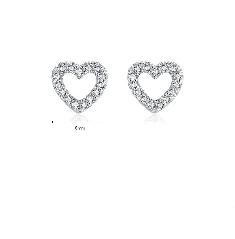 Authentic 925 Sterling Silver Stud Earrings for Women ,Romantic Heart Earrings with Shiny Clear CZ