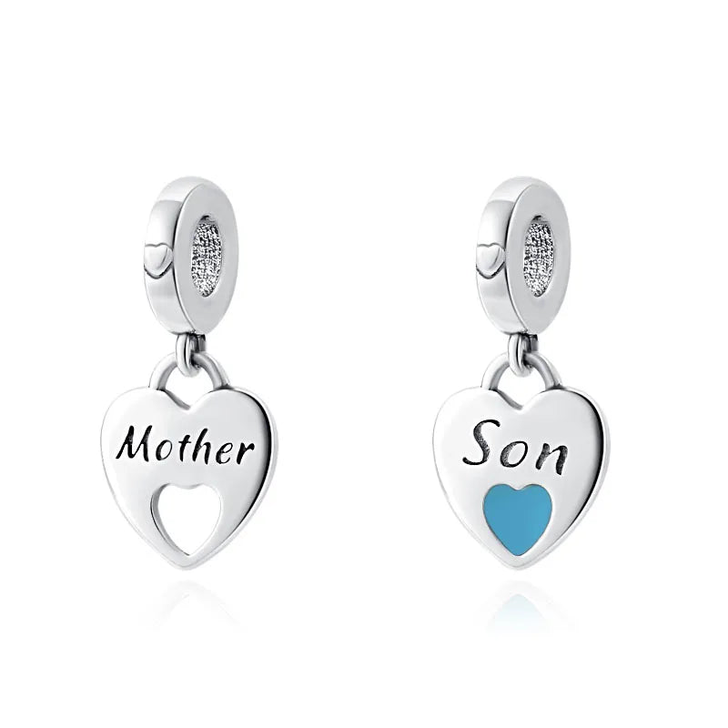 Celebrate family love with 925 Sterling Silver charm pendants featuring boy, girl & mom designs. Pandora compatible.