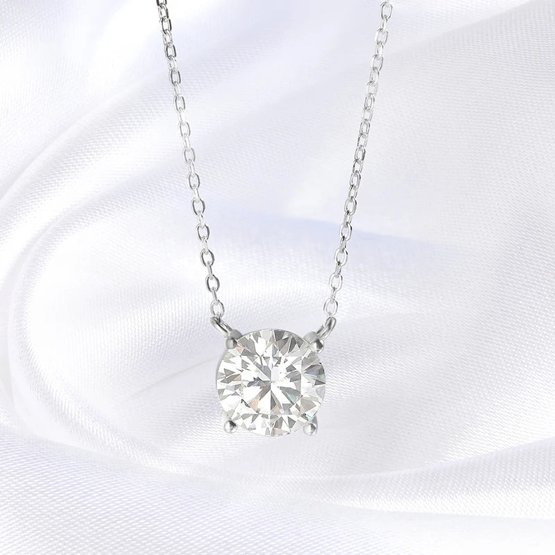 Elegant moissanite necklaces for women, crafted with 925 sterling silver & white gold plating. Perfect for special occasions