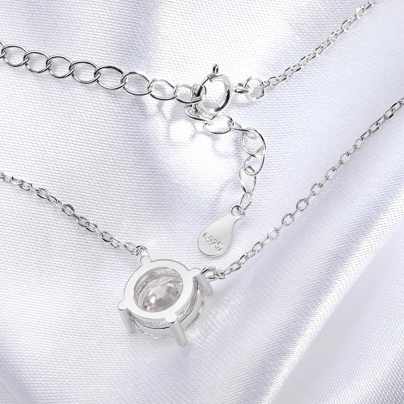 Elegant moissanite necklaces for women, crafted with 925 sterling silver & white gold plating. Perfect for special occasions