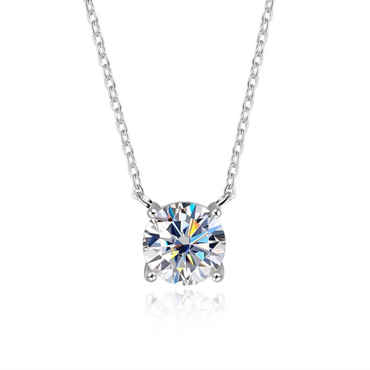 Elegant moissanite necklaces for women, crafted with 925 sterling silver & white gold plating. Perfect for special occasions