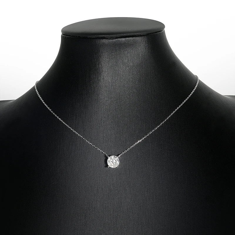 Elegant moissanite necklaces for women, crafted with 925 sterling silver & white gold plating. Perfect for special occasions